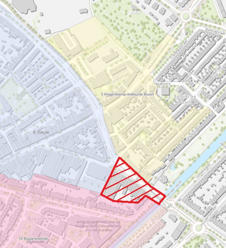 Kaart gebied betaald parkeren en parkeervergunningen Vechtstraat