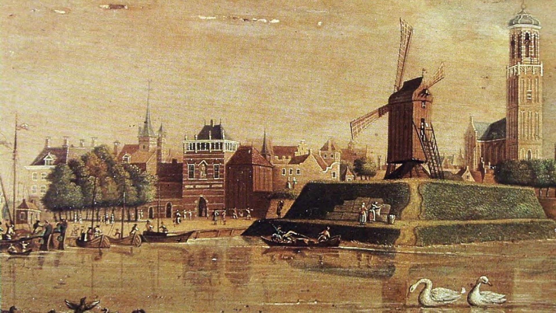 Een schilderij van het stadsaanzicht van Zwolle uit 1783 van D. van Elten